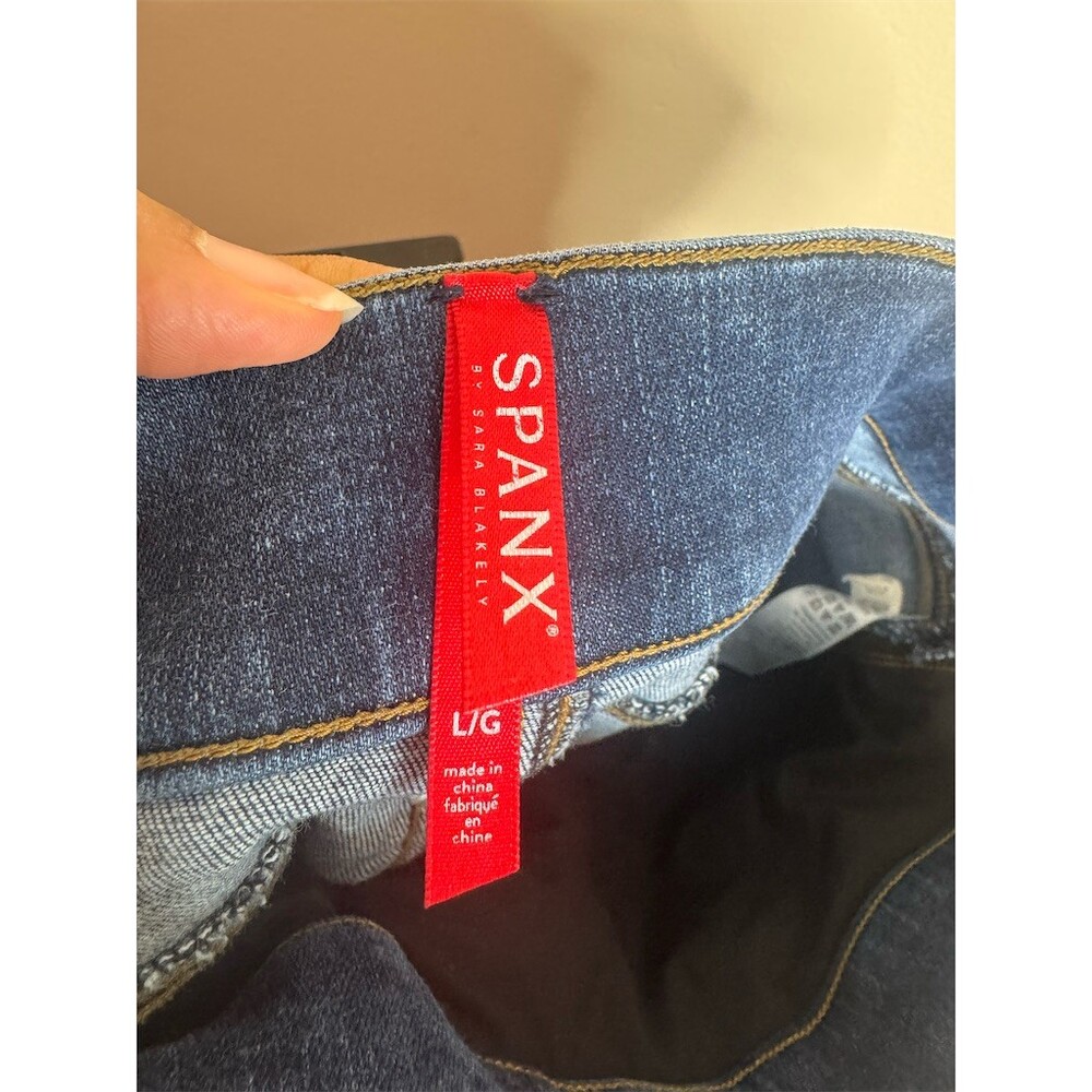 SPANX Jeans Womens Size L Blue Medium Wash Distressed High Rise Skinny - Picture 5 of 6